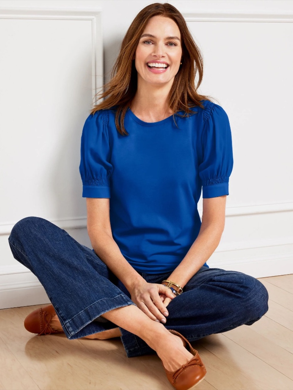 Talbots Woven Sleeve Crewneck Royal Blue Tee Size 3X EUC